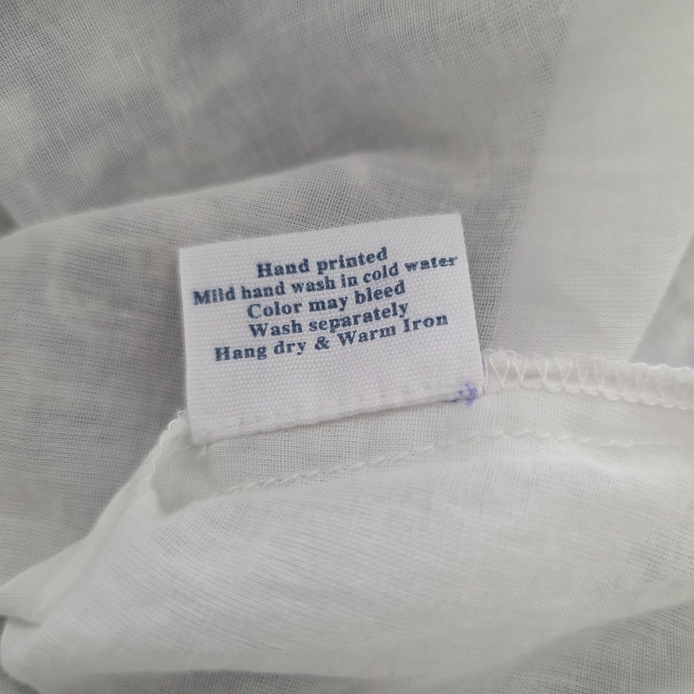 Beau & Ro Dusty Blue Floral Hand Block Print Cotton Boho Peasant Dress Small - Picture 11 of 11